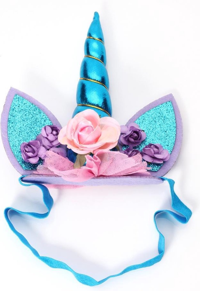 Haarband eenhoorn blauw unicorn elastiek met oortjes