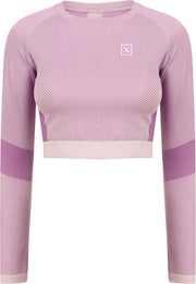 LXURY Tech Long Sleeve Crop Top Maat S/M - Roze - Naadloze Sport Shirt - Naveltruitje - Dames Crop Top - Yoga & Fitness - Training Top - Fitness top - Sport Top