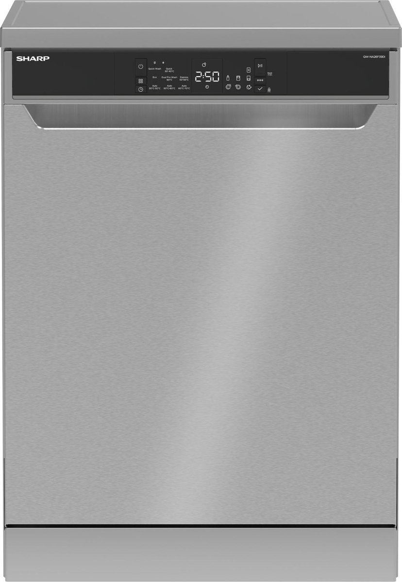 Sharp QWNA26F39DIDE-vaatwasser-vrijstaand-zeer stil 39dB-zilver