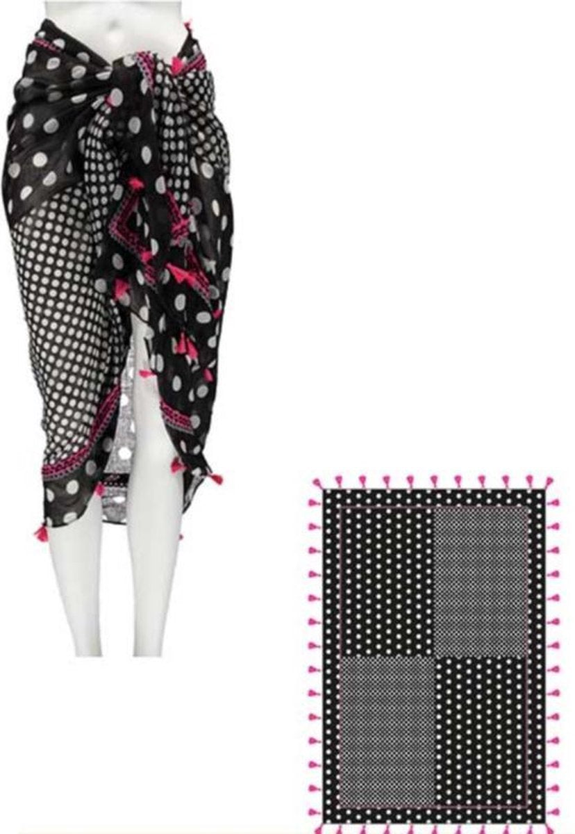 Pareo Dames Beach Black Fuchsia Dots and Blocks