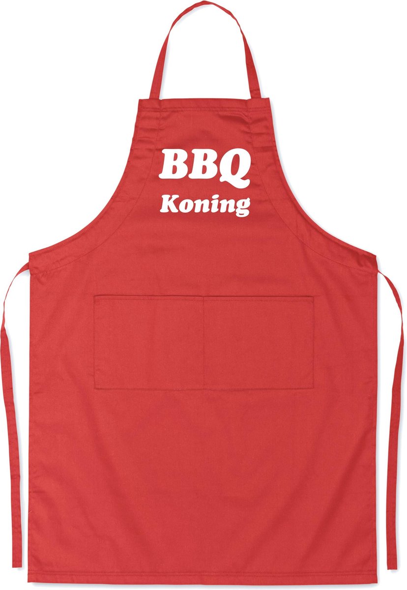 BBQ Koning - Luxe Schort Keukenschort met tekst - Rood