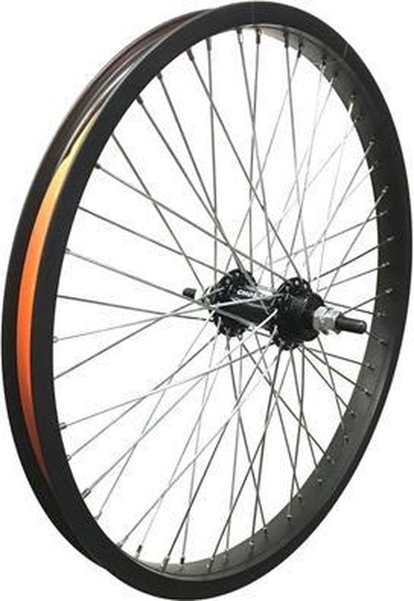 Hzb achterwiel 20 inch etrto 406 bmx freestyle 48 spaaks 14mm as zwart