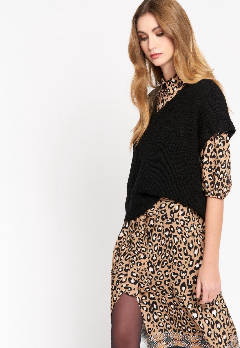Tanktop met rib en korte mouwen - Zwart