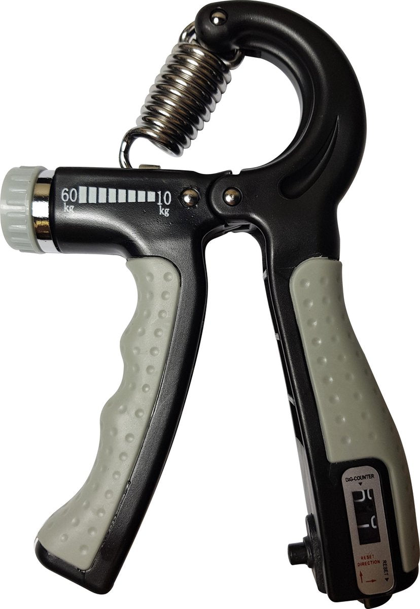 Pulvernutrition -Grijs Handtrainer 10 to 60kg met Vingertrainer - Handknijper- Knijphalter - Armtrainer – Gewichten - Hand knijper set - Handgripper - Hand gripper - grip - Onderarm trainer - Buigveer – Grip Trainer - Vinger - Hand spier - Fitness