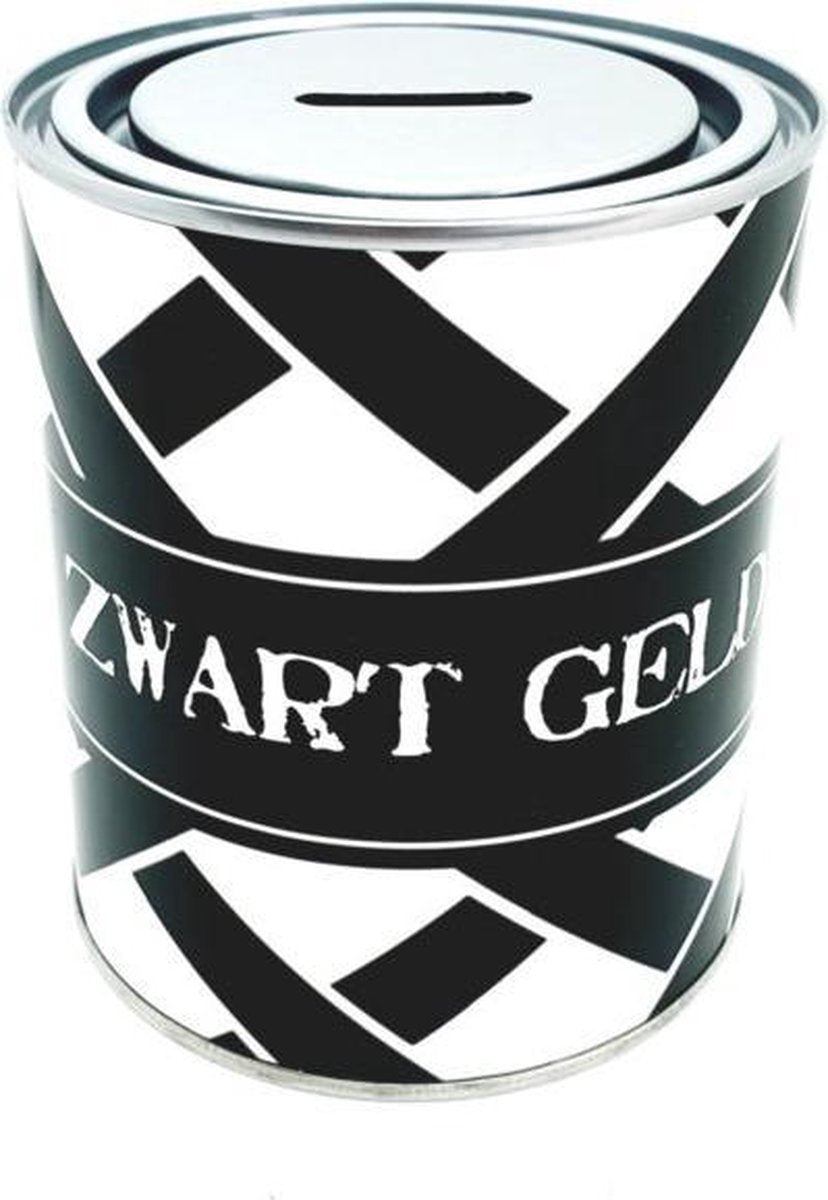 Spaarblik - Zwart geld - spaarpot kadoblik 750ml 10 x 12 cm herbruikbaar