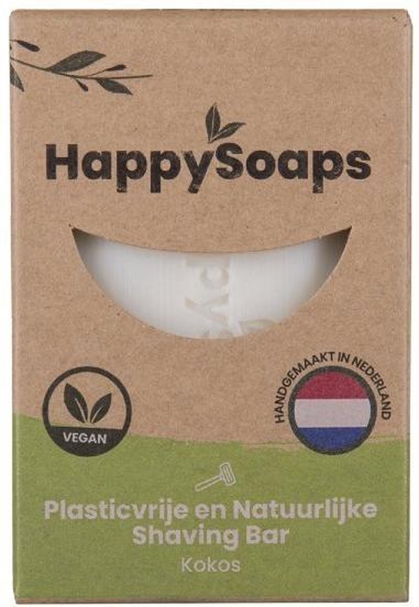 Happy Soaps -Natuurlijke - Scheerzeep - Kokos - Plasticvrij - Vegan - Dierproefvrij - 80 gram