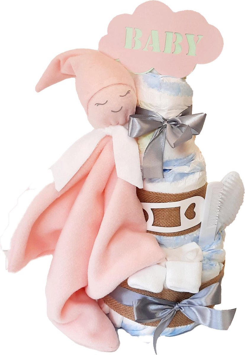 Luiertaart knuffeldoek baby Roze/kraamcadeau/babycadeau/