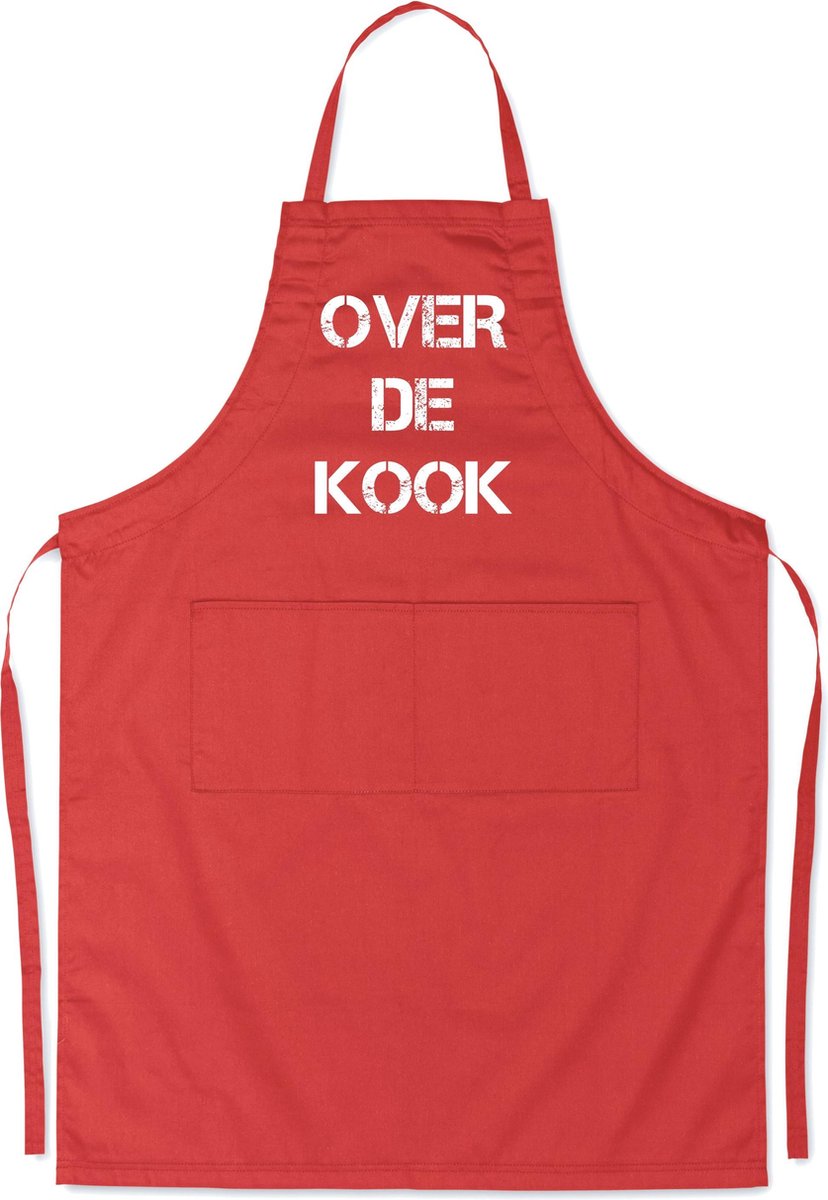 Over de kook - Luxe Schort Keukenschort met tekst - Rood