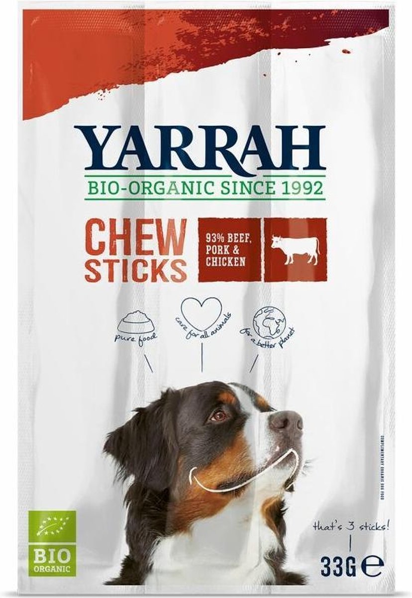 Yarrah biologische kauwstaafjes hond rund met zeewier en spirulina 33 gr