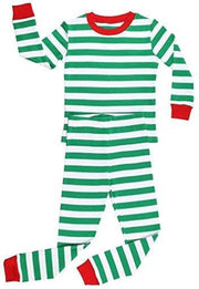 Unisex Jongens Meisjes Kerstmis Gestreepd Pijama Sets Groen En Wit (Maat 110/5 Jaar)