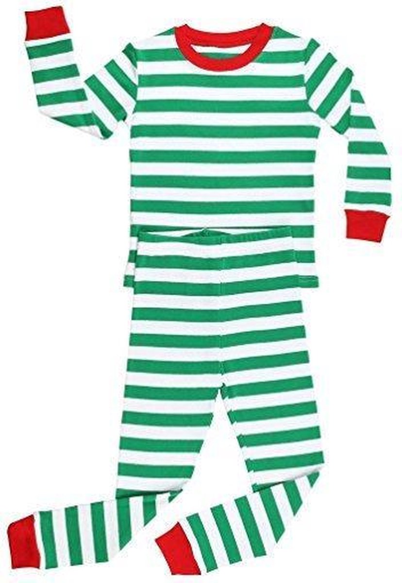 Unisex Jongens Meisjes Kerstmis Gestreepd Pijama Sets Groen En Wit (Maat 110/5 Jaar)