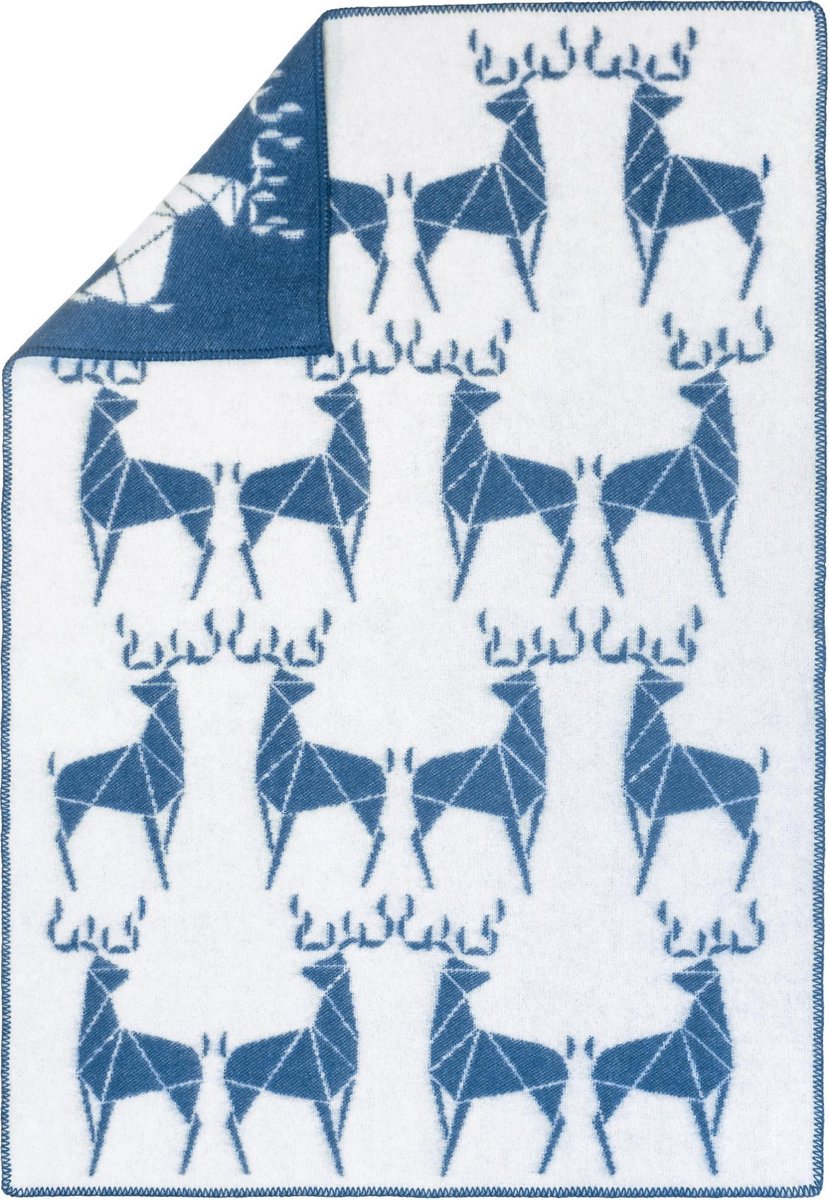 Wollen babydeken Hertjes| 88% Nieuw-Zeelandse wol; 12% katoen | 90x130 cm | Blauw | Gemaakt in de EU | Oeko-tex keurmerk