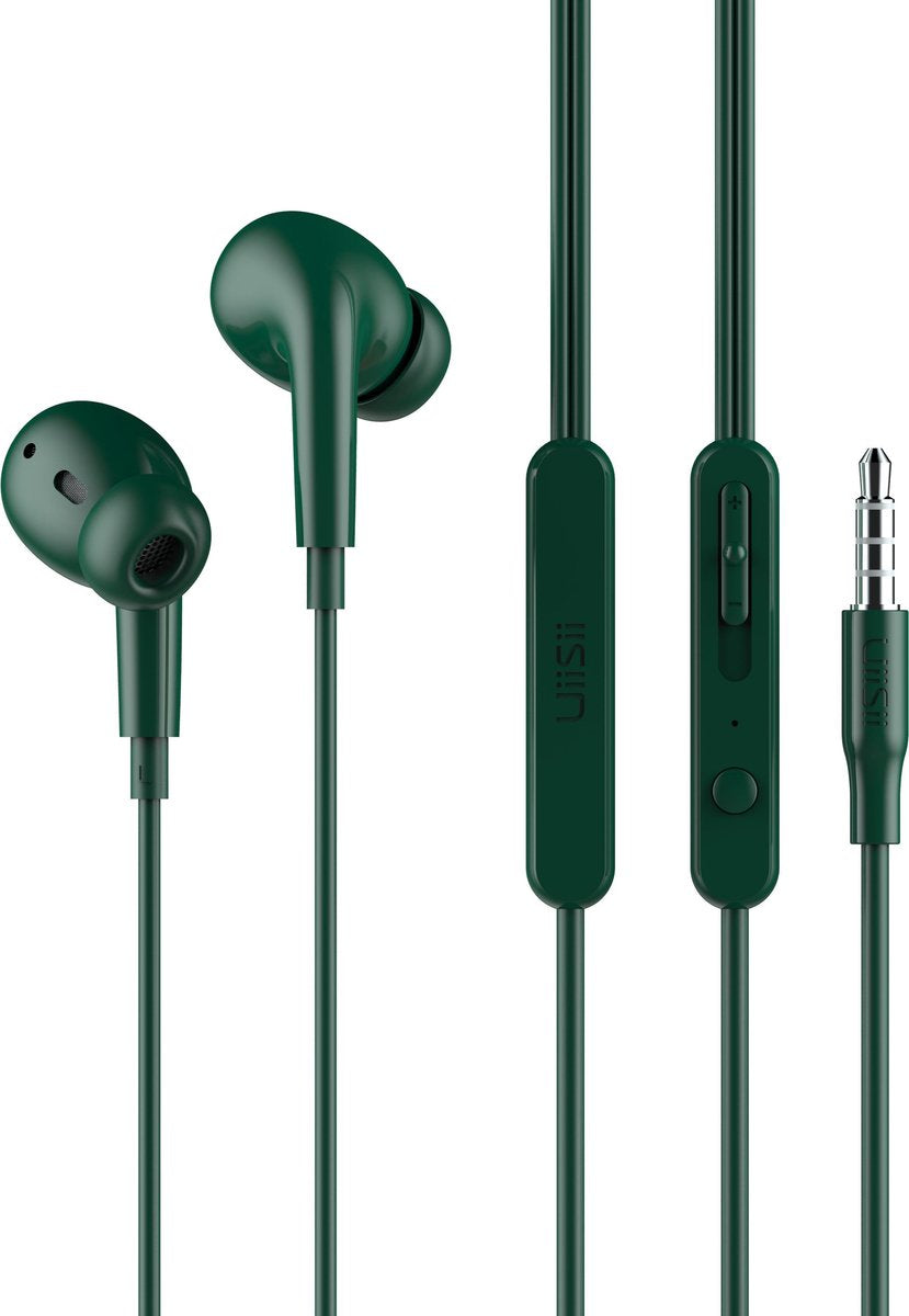 UiiSii UX Oordopjes Groen - Oortjes met draad en microfoon - 120cm Aux Kabel