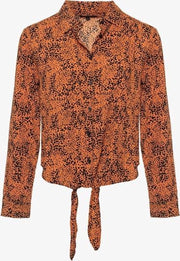 Jazlyn geknoopte dames blouse dot - Bruin - Maat XL