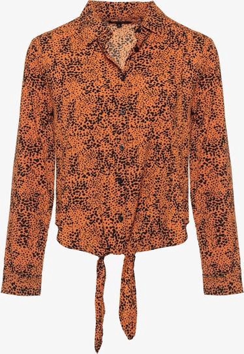 Jazlyn geknoopte dames blouse dot - Bruin - Maat XL