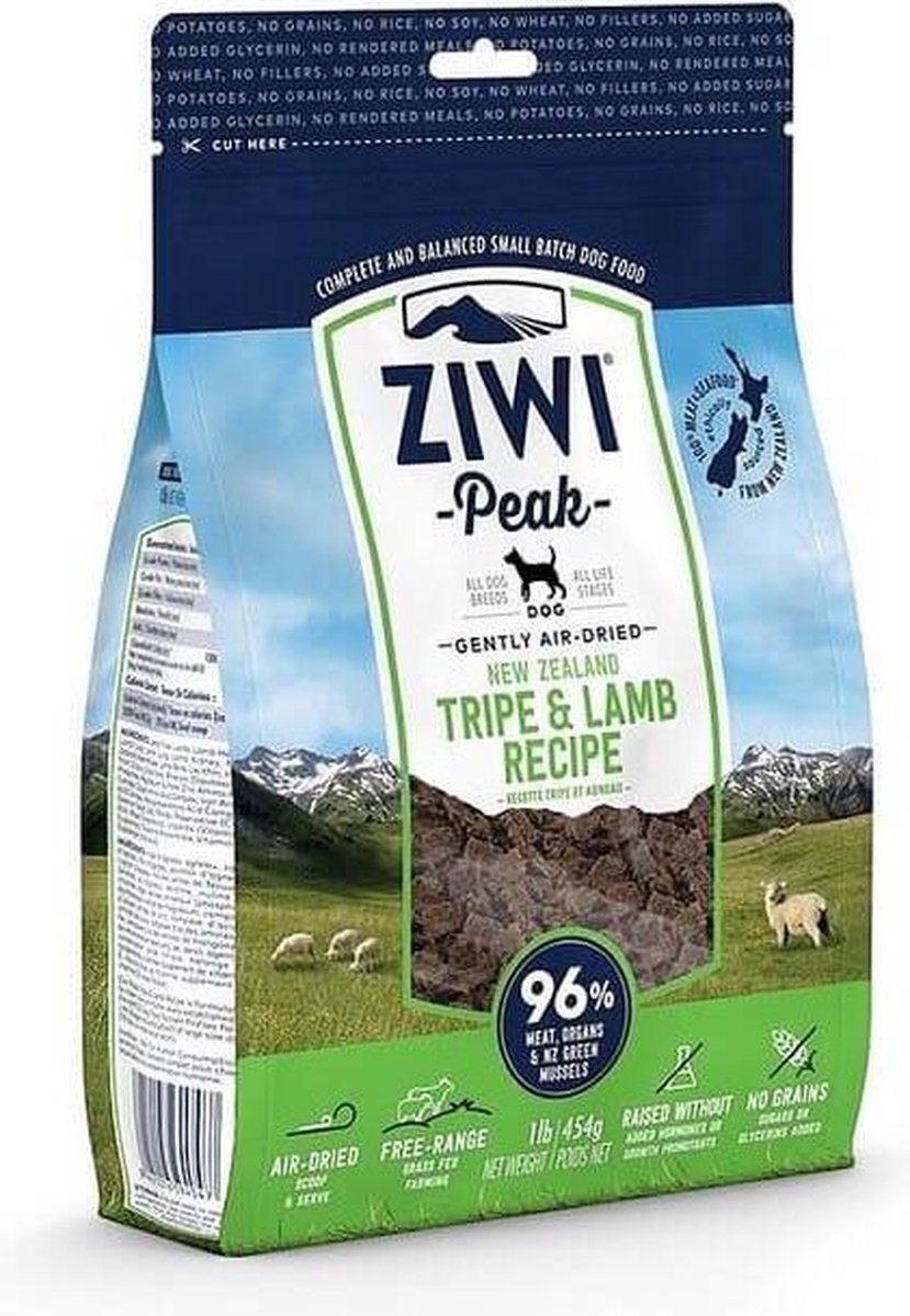 Ziwi Peak Hondenvoeding Air-Dried Tripe & Lamb 454 gr.