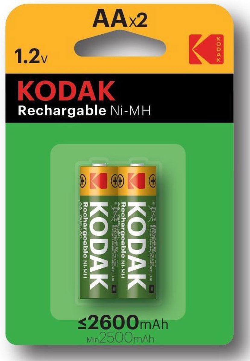 2 x AA oplaadbare krachtige Kodak batterijen - 2600mAh