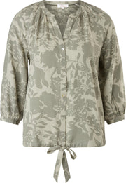 s.Oliver Blouse Dames - Regular Fit - V Hals - 100% Viscose - Groen met Bloemenprint - Maat S (36)