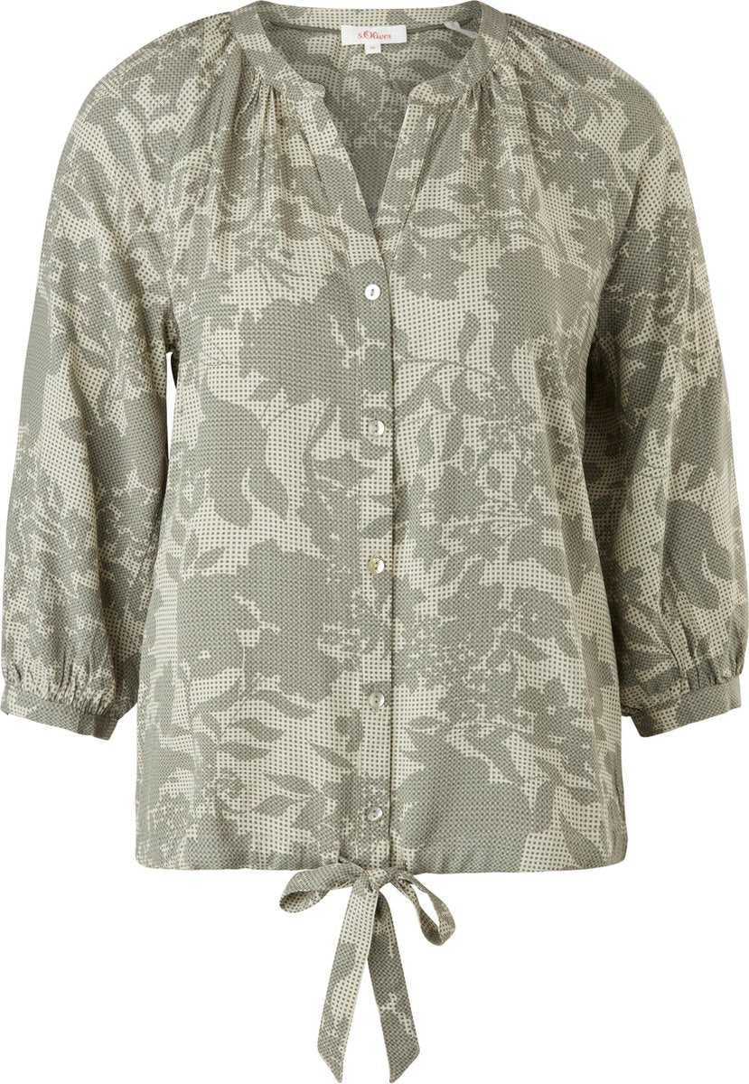 s.Oliver Blouse Dames - Regular Fit - V Hals - 100% Viscose - Groen met Bloemenprint - Maat S (36)