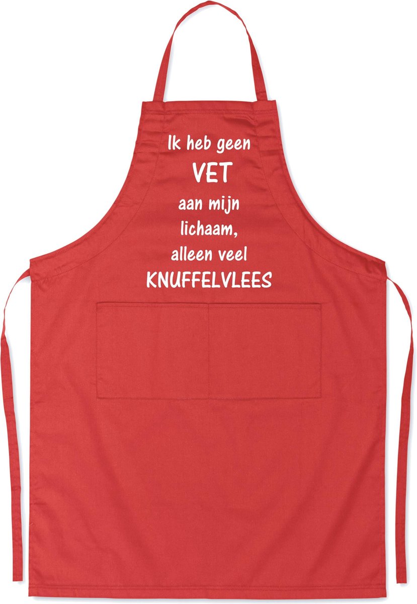 Mijncadeautje Schort - Geet vet maar knuffelvlees - grappige - leuke Keukenschort - rood