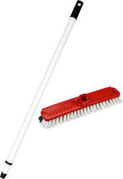Kunststof schrobborstel/schrobber met trekker rood inclusief metalen telescoopsteel wit 130 cm - Badkamer schoonmaak borstels