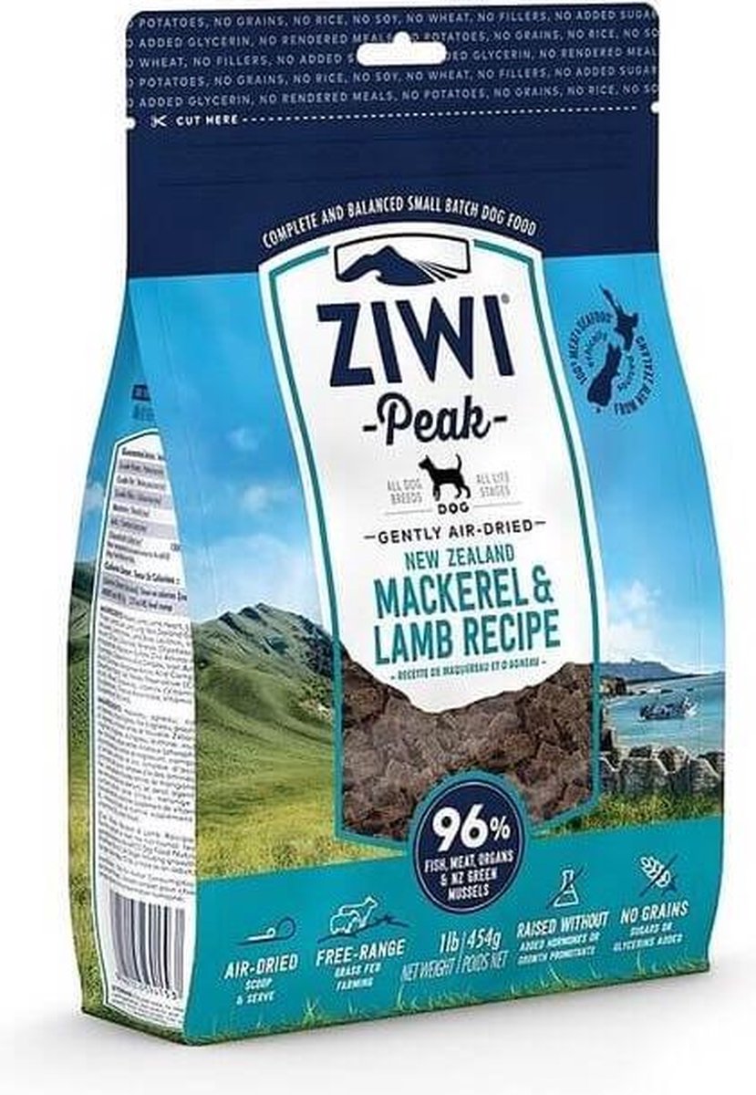 Ziwi Peak Hondenvoeding Air-Dried Mackerel & Lamb 454 gr.
