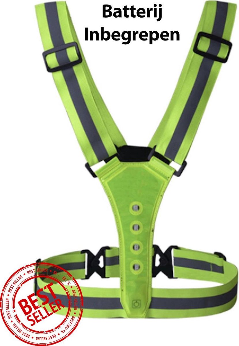 Sports LED Reflecterend Hardloopvest - Hardlopen - Geel reflectief - One Size - Rode Lampjes