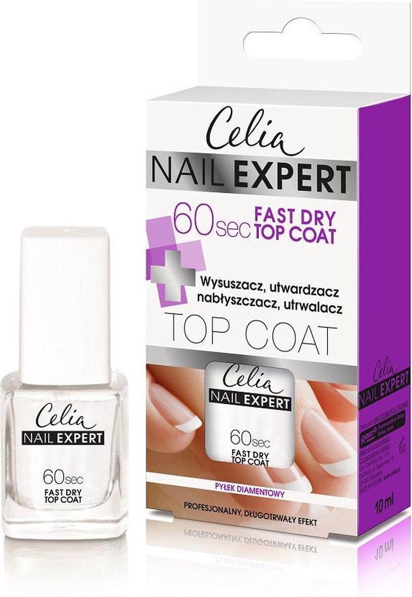 Celia - Nail Expert 60Sec Fast Dry Top Coat Hardener Glosser 10Ml Varnish Fixative
