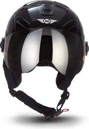 Skihelm glans zwart dames heren met vizier L hoofdomtrek 59-60cm