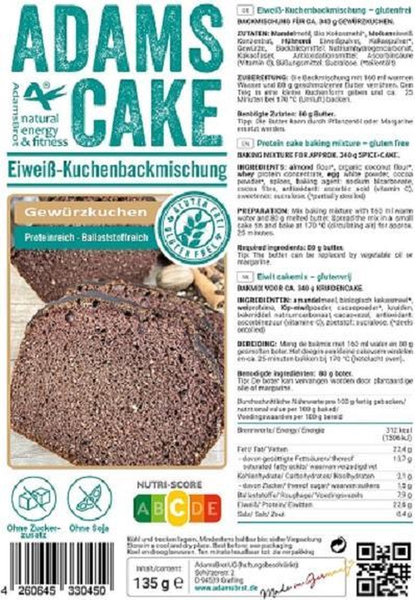 Adams | Kruidcake (Gewürzkuchen) | 1 x 135 gram  | Snel afvallen zonder poespas!