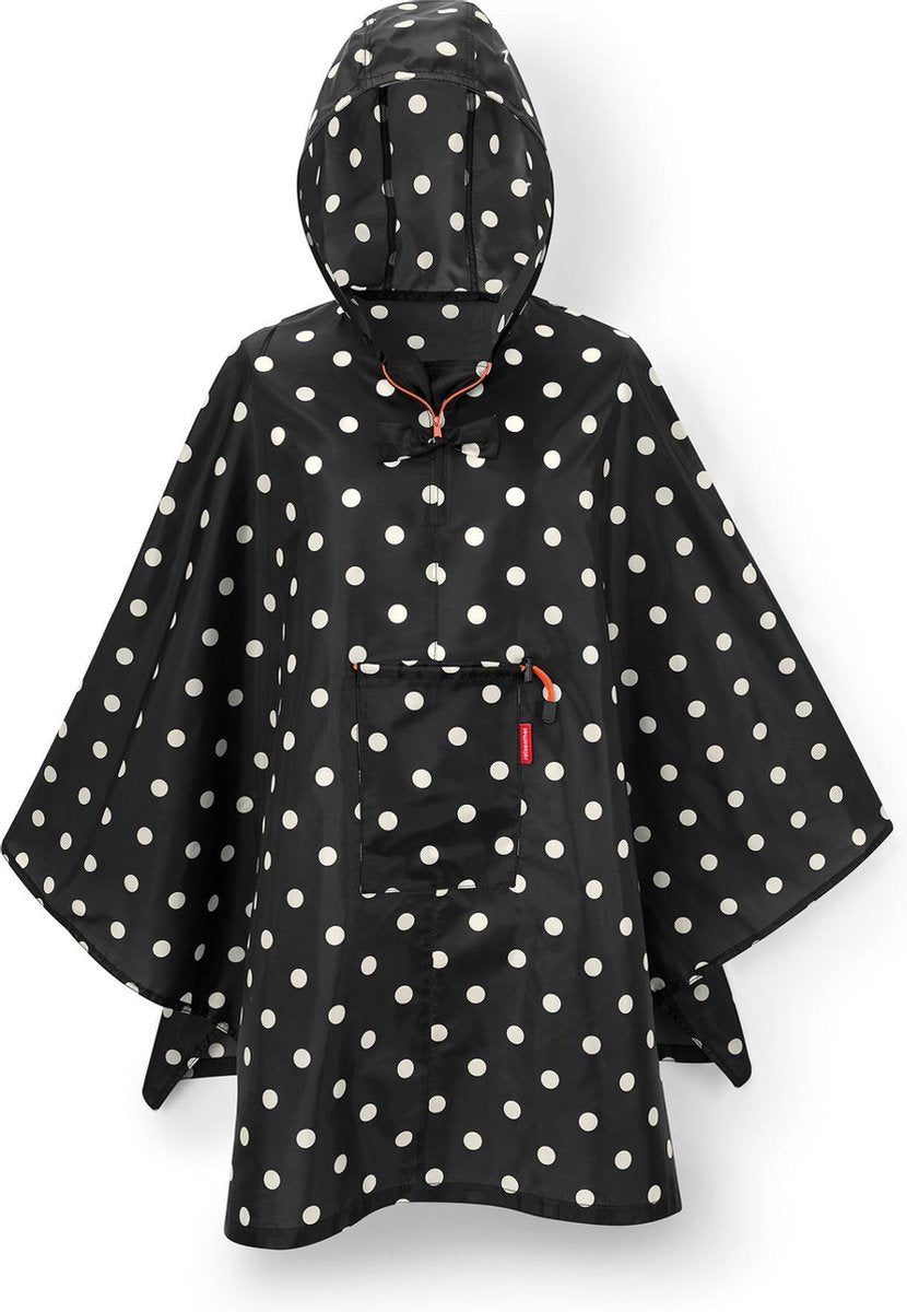 Reisenthel Mini Maxi Poncho RegenPoncho Opvouwbaar Unisex - Mixed Dots Zwart/Wit/Oranje - One size