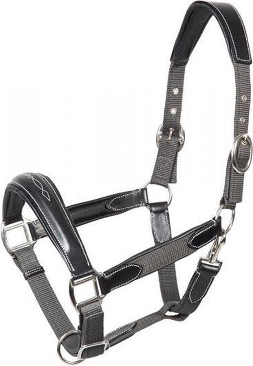 PFIFF halster 'Caline' met leren applicatie PONY dunkelgrau-schwarz