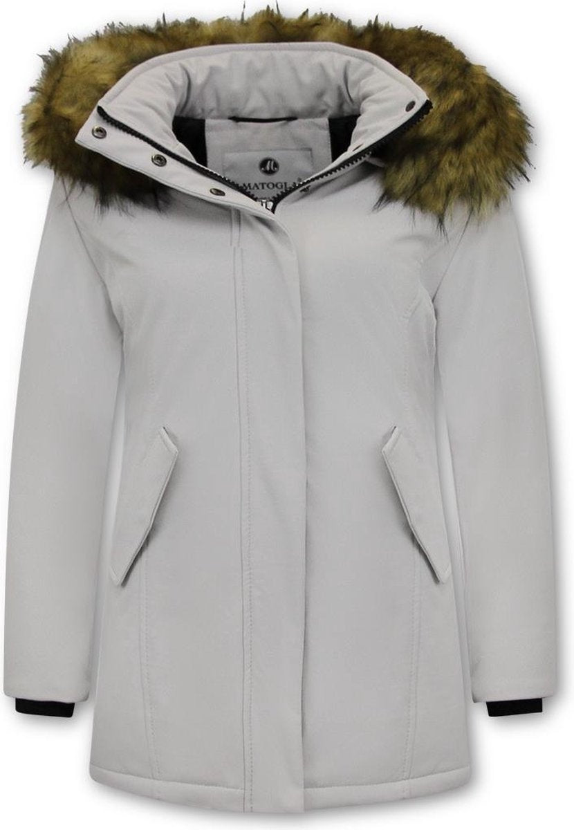 MATOGLA Dames Winterjas met Imitatie Bontkraag - Slim Fit - Beige
