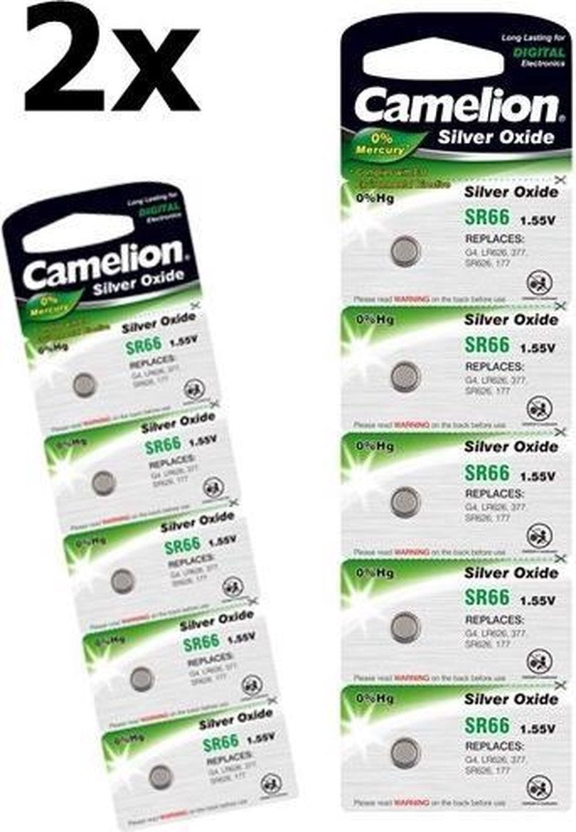 10 Stuks (2 Blisters a 5st) - Camelion Silver Oxide SR66W/377 1.55V knoopcel batterij