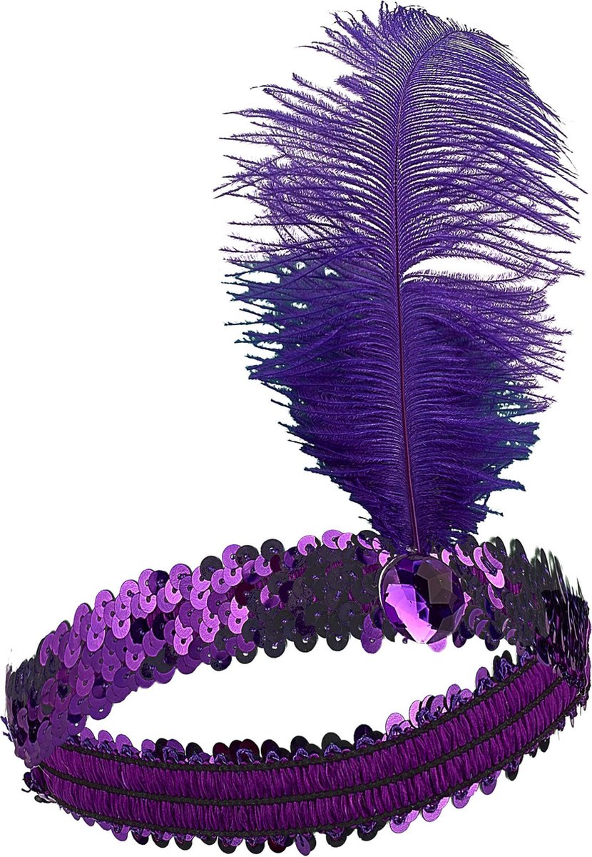 WELLY INTERNATIONAL - Paars charleston hoofdband met veer - Accessoires > Haar & hoofdbanden