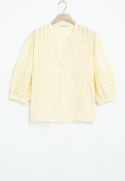 Sissy-Boy - Lichtgele blouse met geborduurde details en driekwart ballonmouwen