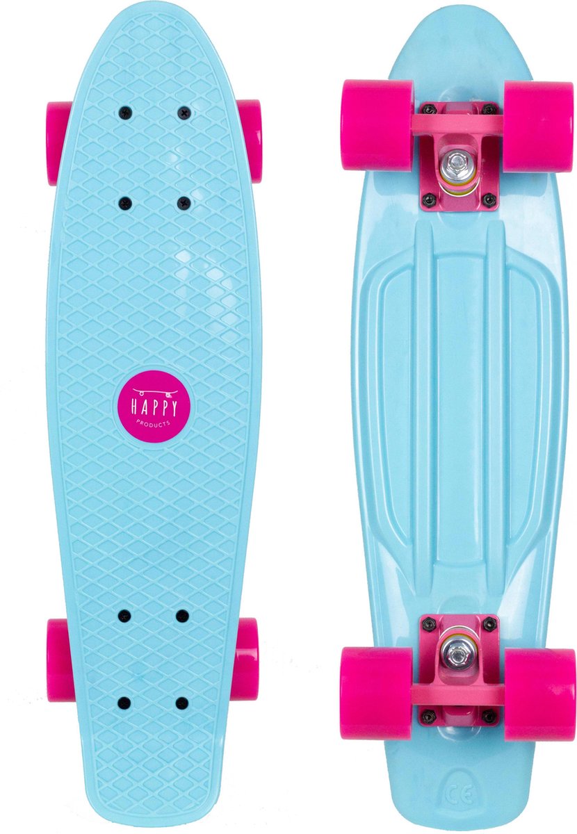 Happy Products - skateboard blauw - longboard - pastel - meisjes en jongens - 56cm