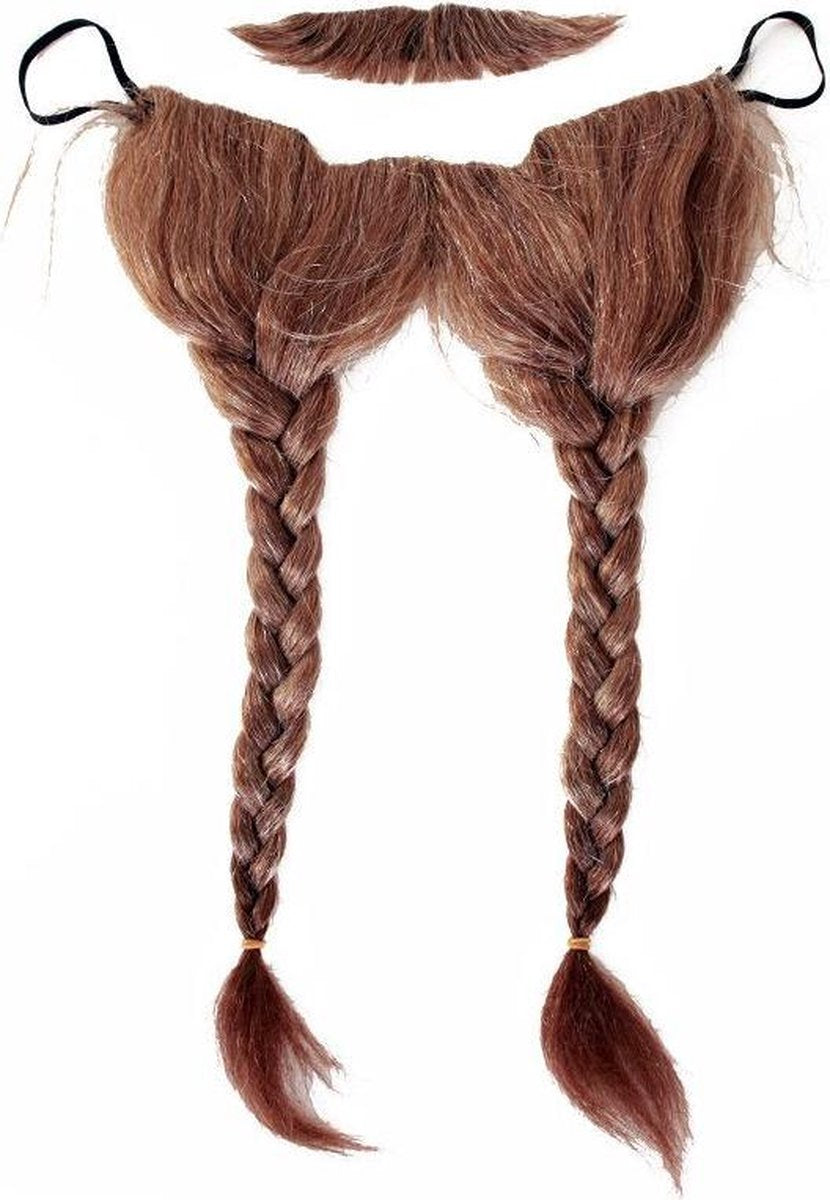 Viking baard met losse snor rood/bruin