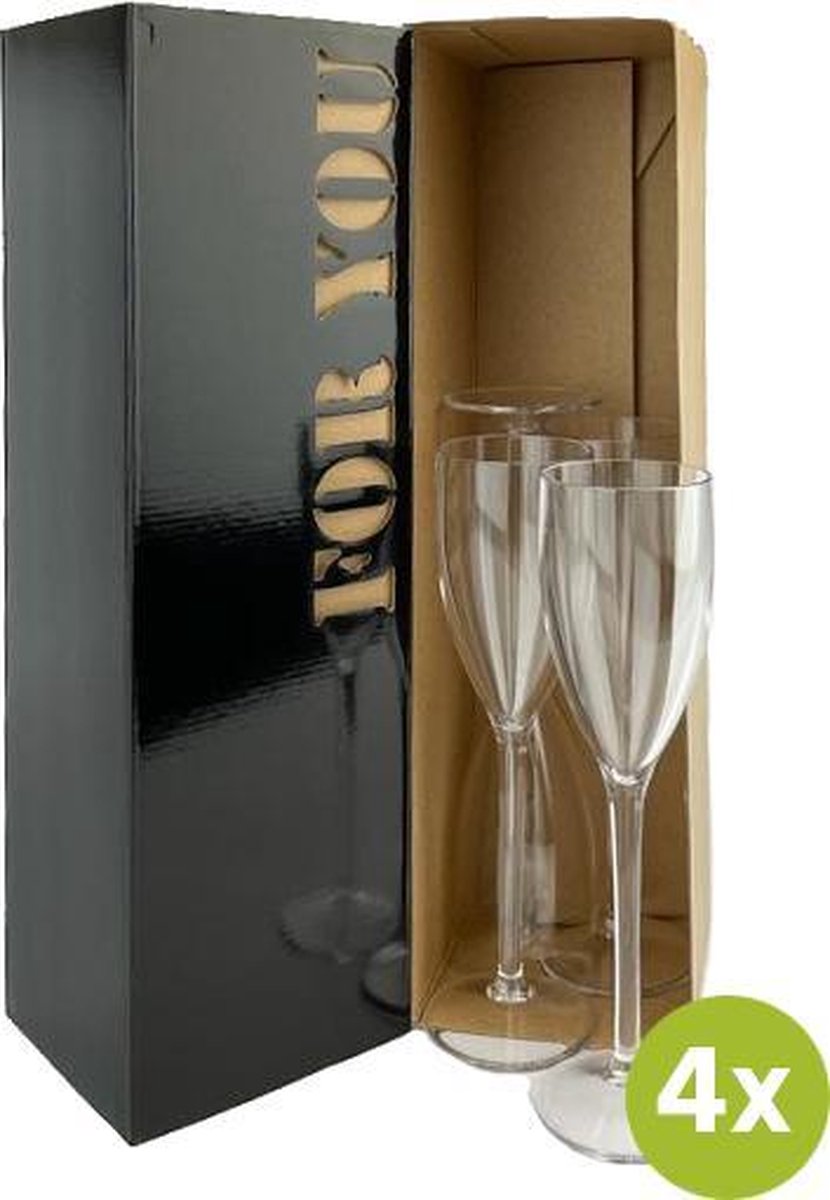 4x Champagneglas Troyes 12cl cadeauset | Onbreekbare kunststof / plastic drinkglazen