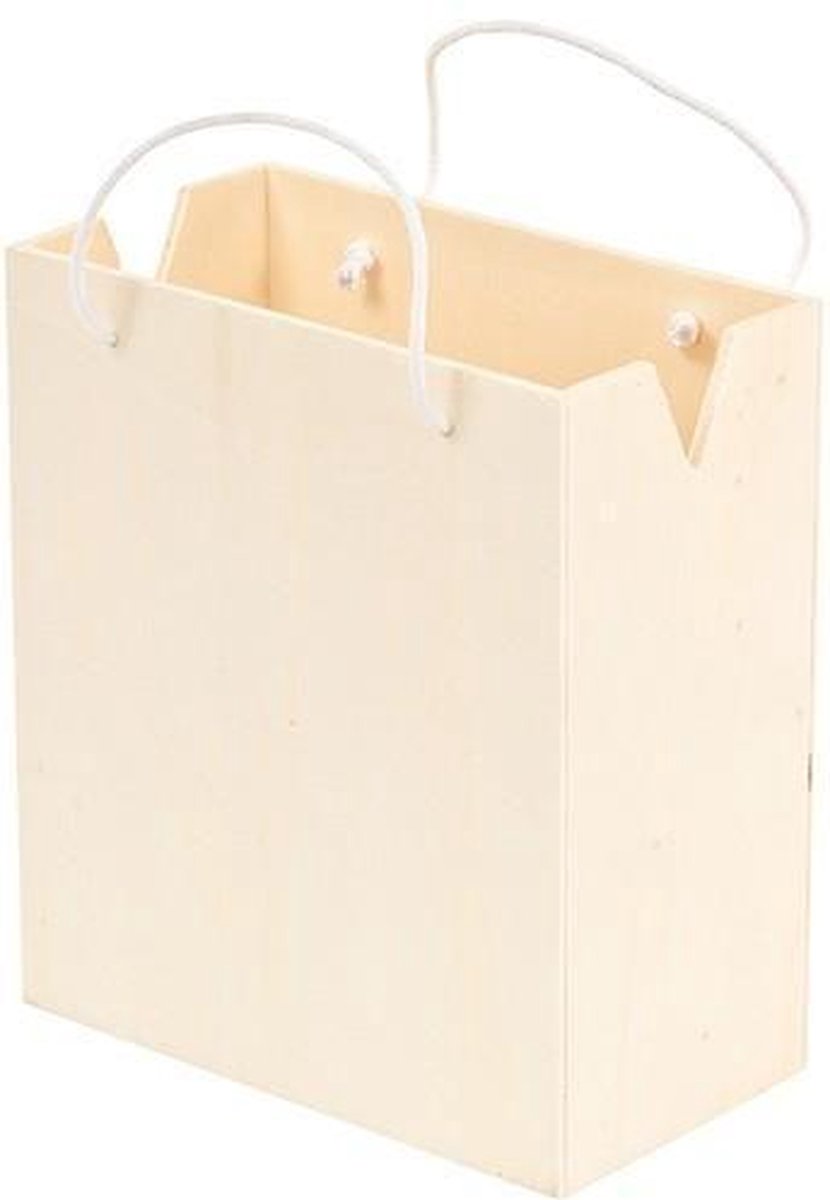 Houten houten tas met hengsel groot 15.8 centimeter x 9 centimeter x 18cm