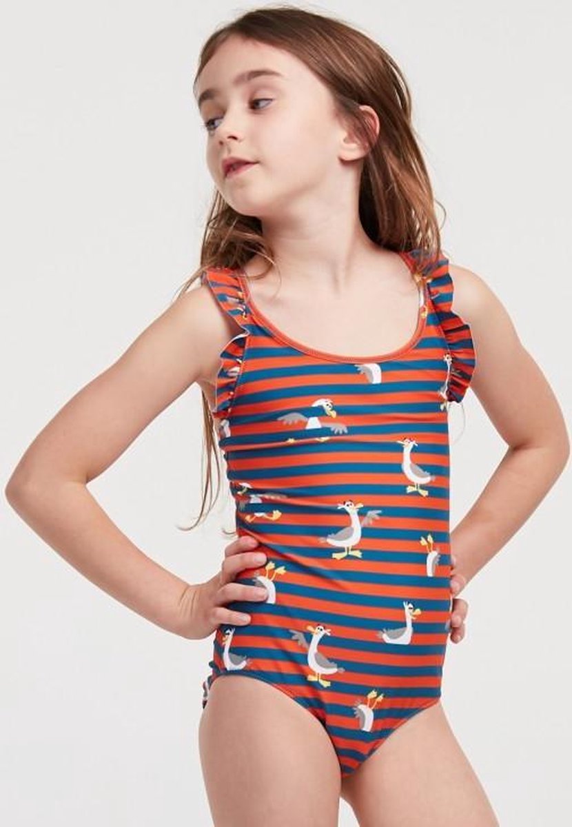 Woody badpak - rood-blauwe strepen - zeemeeuw all-over print - 211-1-ZWB-A/947 - maat 128
