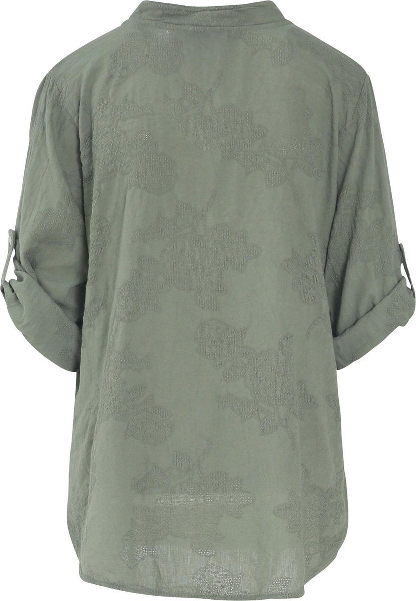 Cassis - Katoenen blouse met opengewerkt effect - Kaki