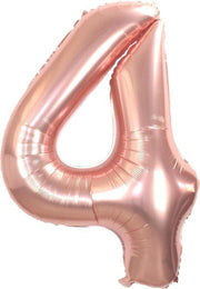 Folie Ballon - Cijfer 4 Rose Goud Met Rietje |Verjaardag/Birthday | Party | Jubileum |