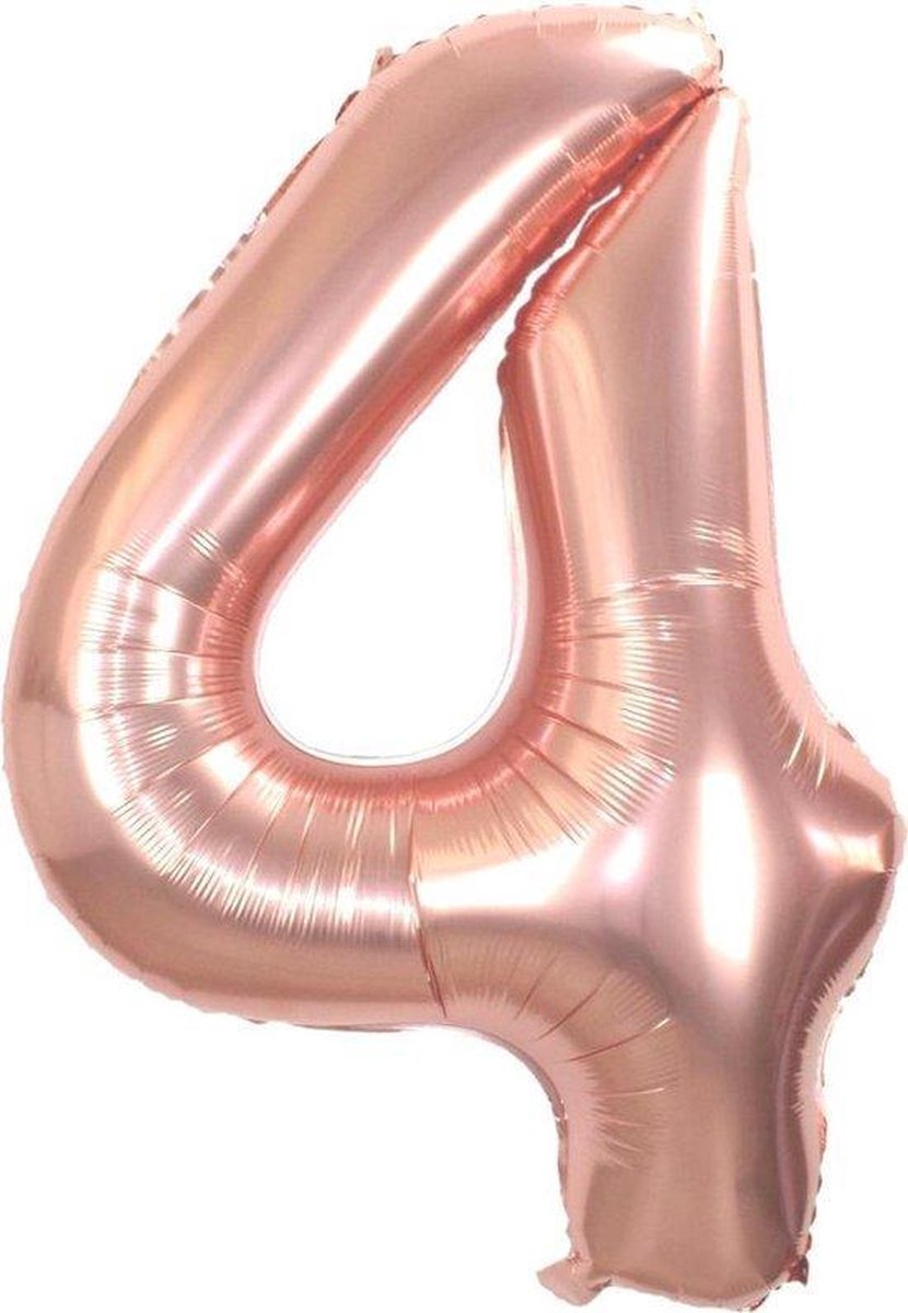 Folie Ballon - Cijfer 4 Rose Goud Met Rietje |Verjaardag/Birthday | Party | Jubileum |
