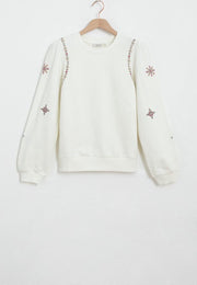 Sissy-Boy - Witte embroidery trui met pofmouwen