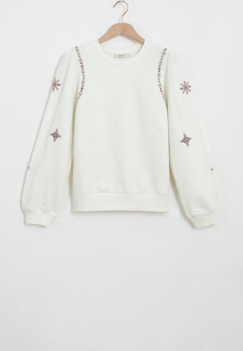 Sissy-Boy - Witte embroidery trui met pofmouwen