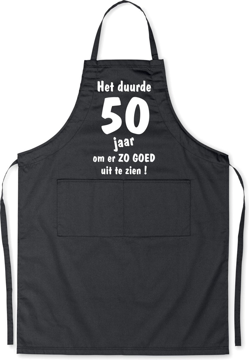 Mijncadeautje - Luxe Keukenschort - Het duurde 50 jaar - Unisex - Zwart - Leeftijd