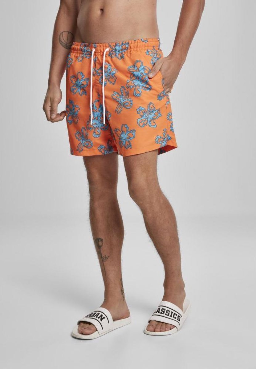 Urban Classics Zwemshorts -M- Floral Oranje