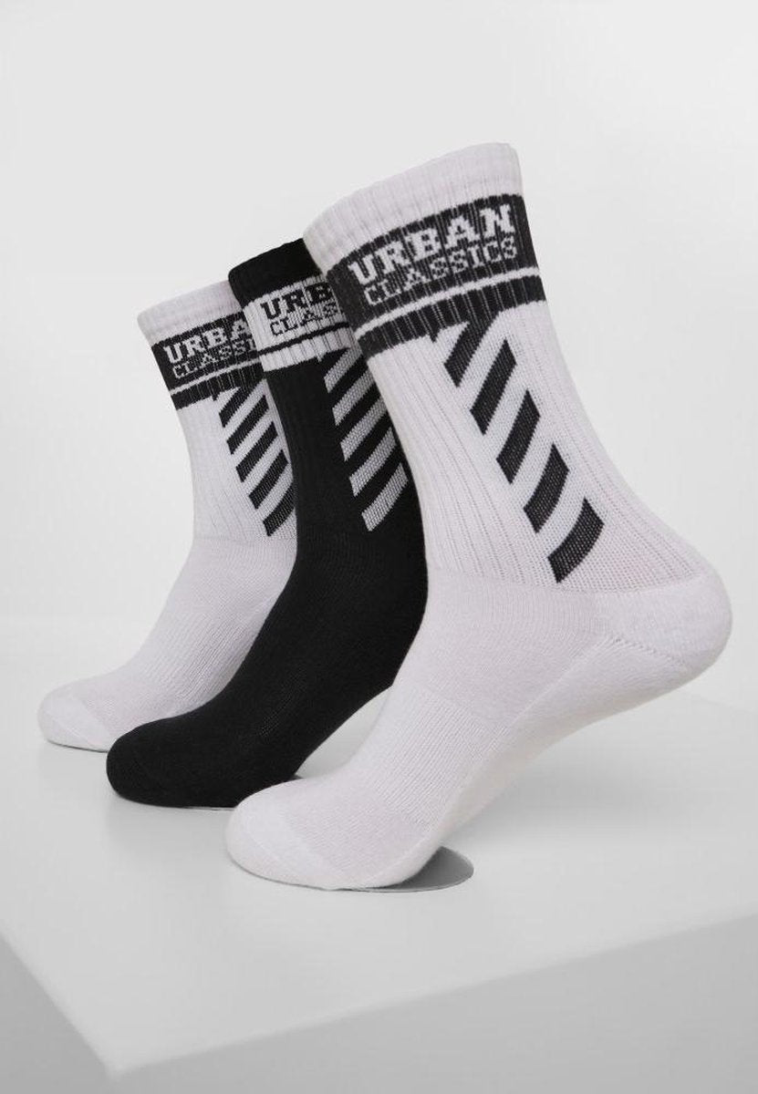 Urban Classics Sokken -43/46- Sporty Logo 3-Pack Wit/Zwart
