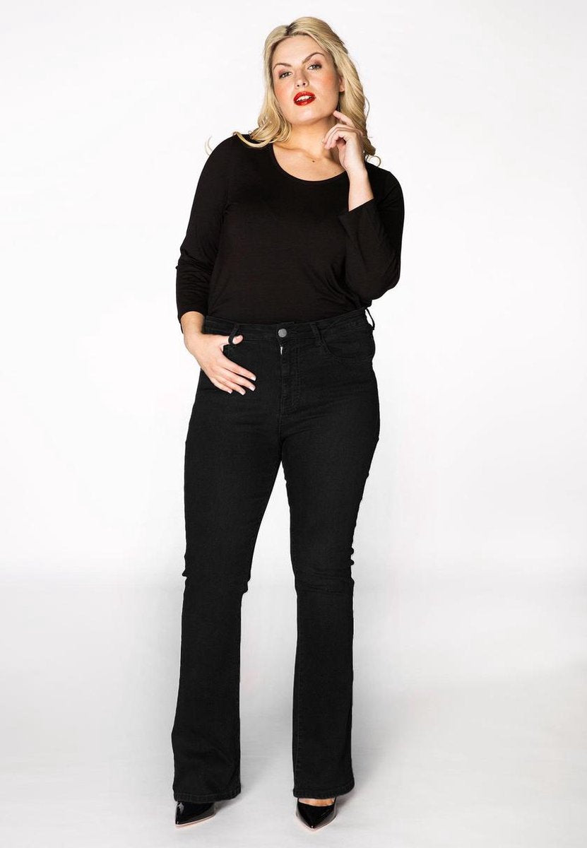 Yoek | Grote maten - dames jeans flare - zwart